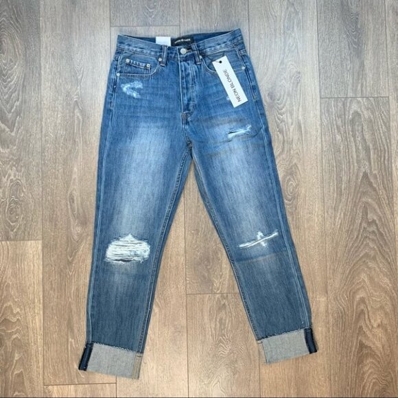 Free People Neon Blonde Jeans Siren High Rise Tapered Straight leg Distressed - Picture 2 of 16